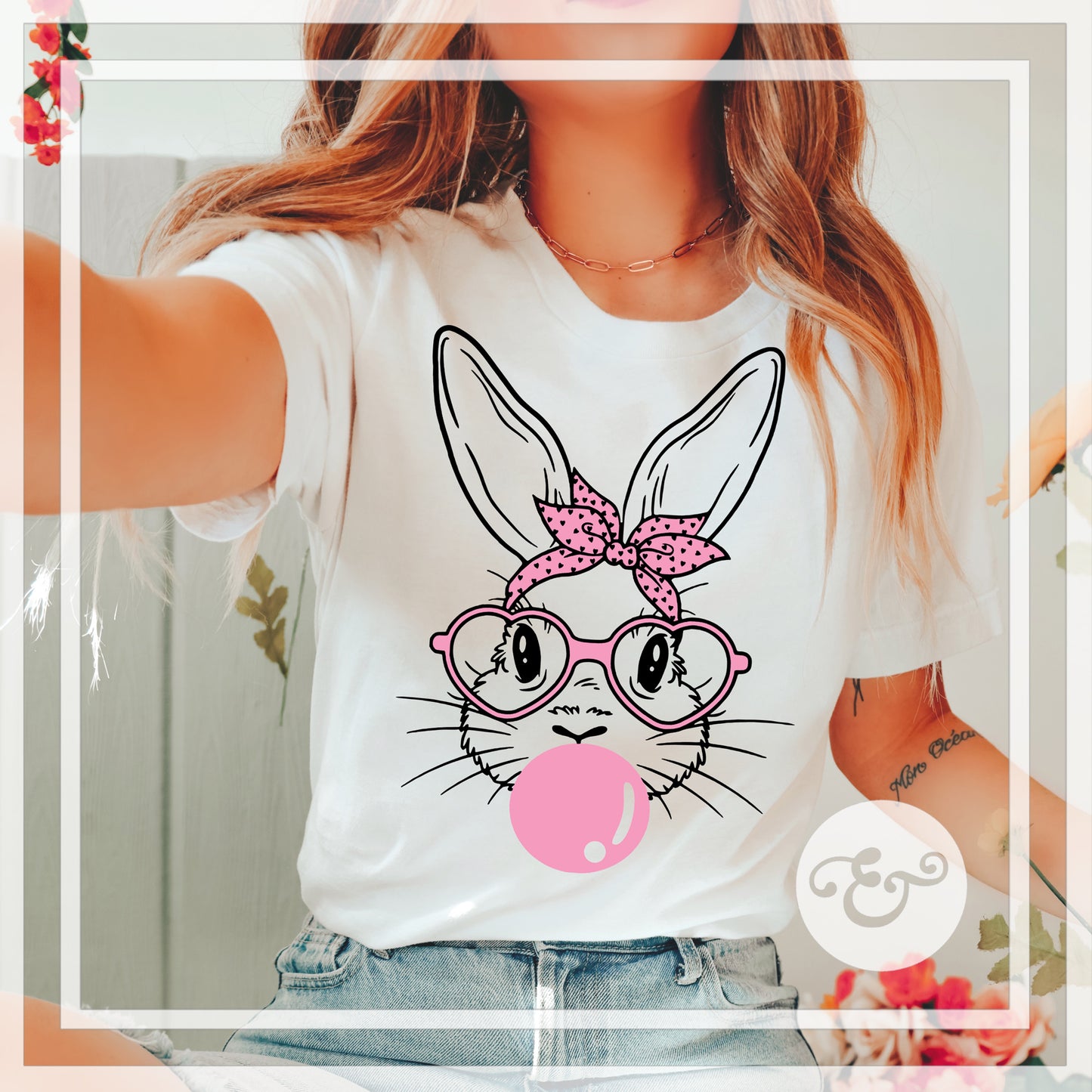 Easter Bunny With Glasses And Bubble Gum Sublimation Transfer