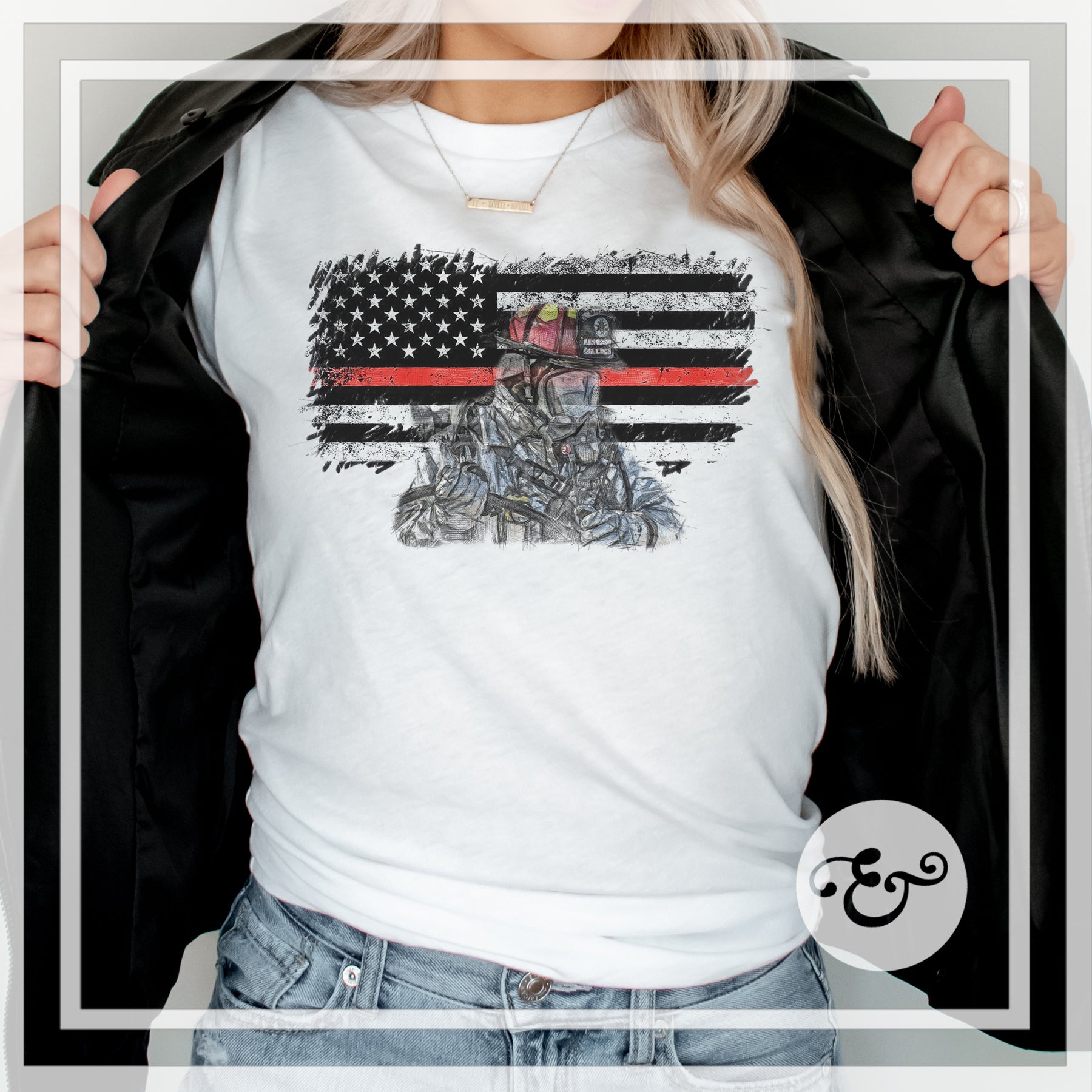 Firefighter With American Flag Screen Print Transfer (Low Heat Formula) (6619021279310)