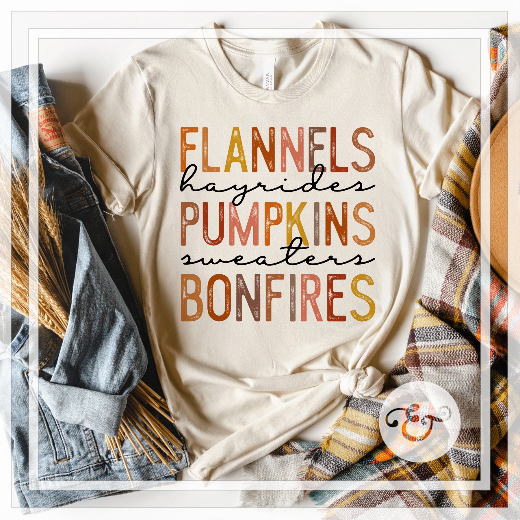 Flannels Hayrides Pumpkins Sweaters Bonfires Screen Print Transfer (Low Heat Formula) (6643262783566)