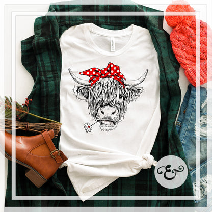 Highland Hairy Cow With Red Bow Sublimation Transfer (6654916624462)