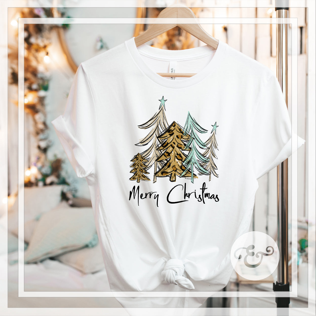 Leopard And Blue Merry Christmas Trees Sublimation Transfer (4867664347214)