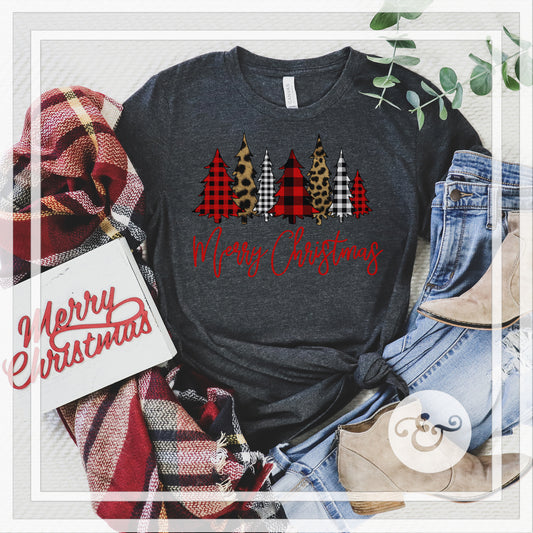 Merry Christmas Buffalo Plaid Christmas Trees Screen Print Transfer (Low Heat Formula) (6648257544270)