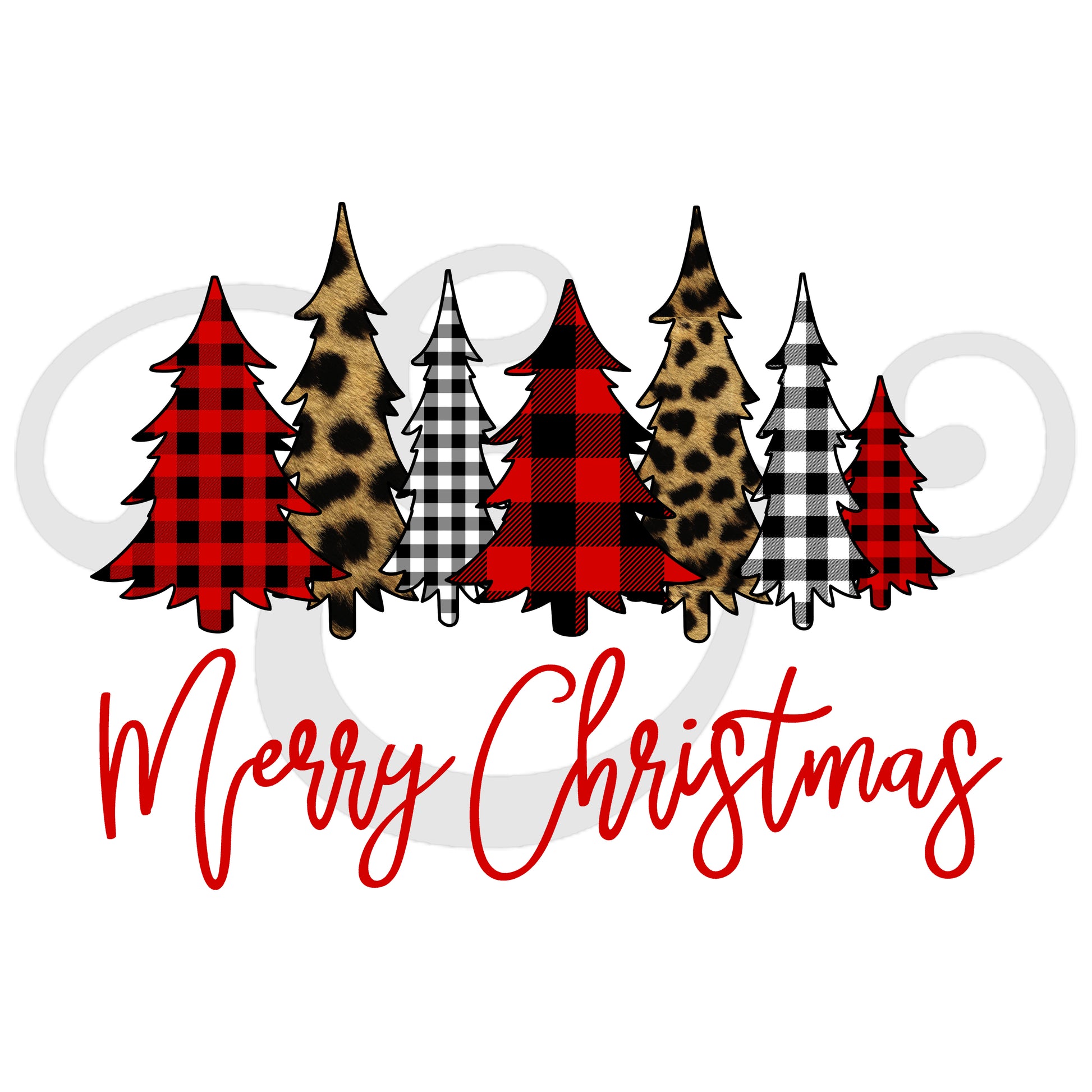 Merry Christmas Buffalo Plaid Christmas Trees Screen Print Transfer (Low Heat Formula) (6648257544270)