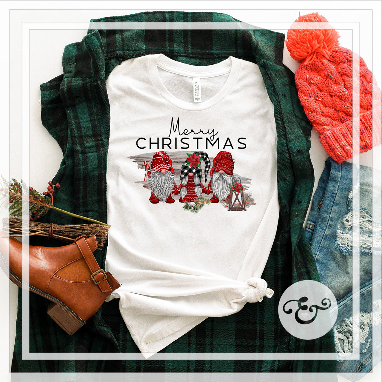 Merry Christmas Gnomes With Lantern Sublimation Transfer (4865856241742)