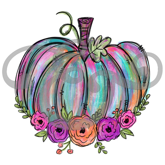 Painted Pumpkin With Flowers Screen Print Transfer (High Heat Formula) (6657117257806)