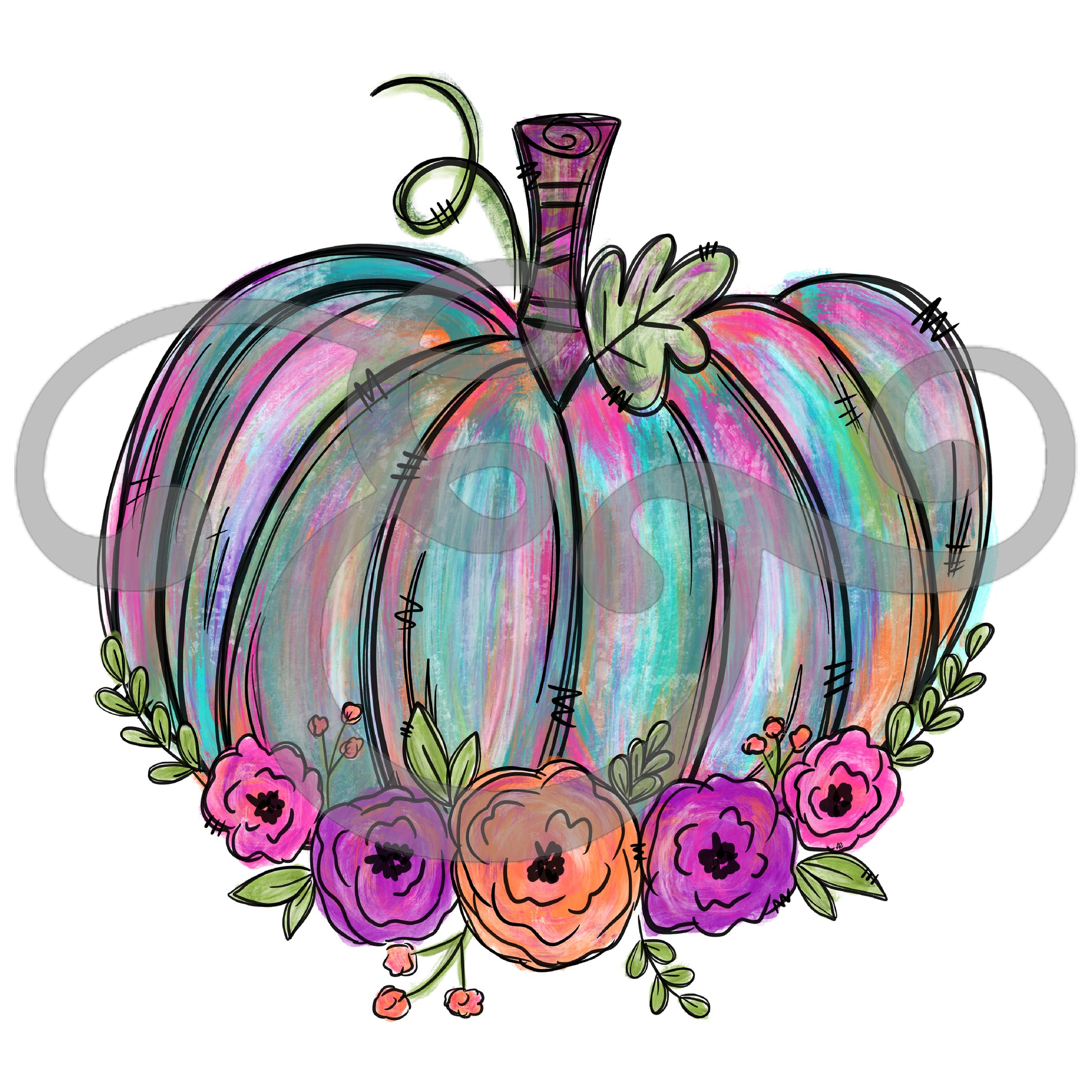 Painted Pumpkin With Flowers Sublimation Transfer (6657118306382)