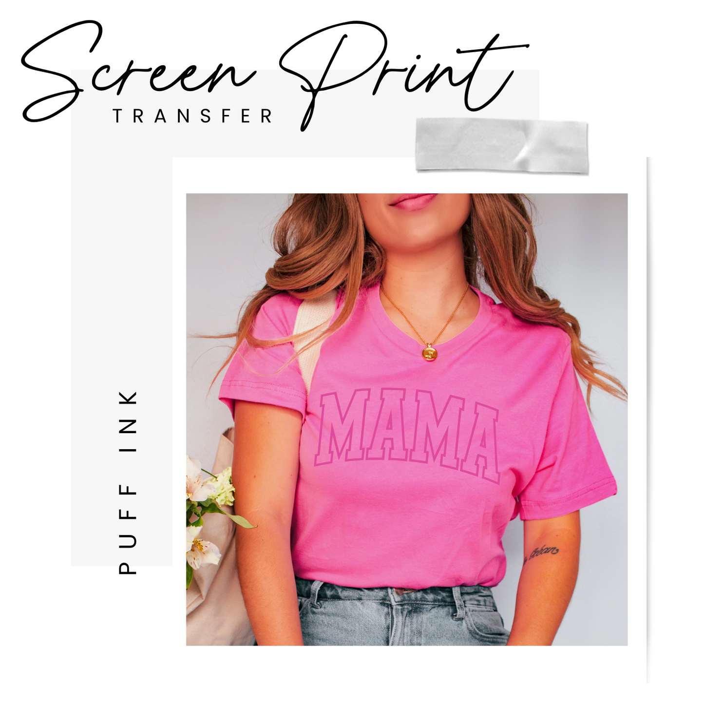Mama-Hot Pink-Screen Print Transfer (Puff Ink)