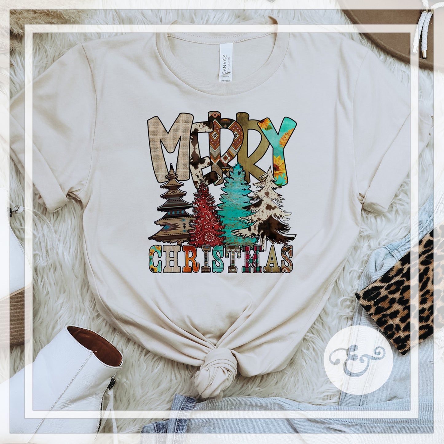 Western Merry Christmas Sublimation Transfer (6618354778190)